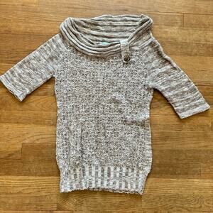 Maurices taupe cream cowl neck 1/2 sleeve cable sweater sz medium M b28